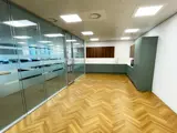 Office fit out glass partition kitchen area